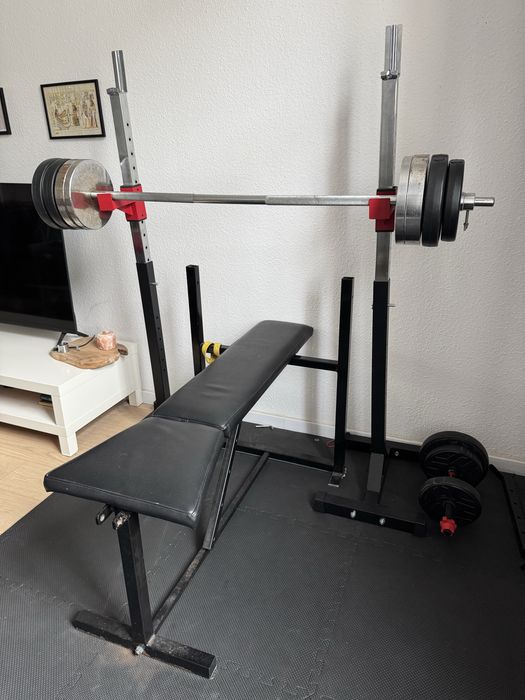 Zestaw Treningowy - Sztanga, Obciążenia, ławka i stojaki