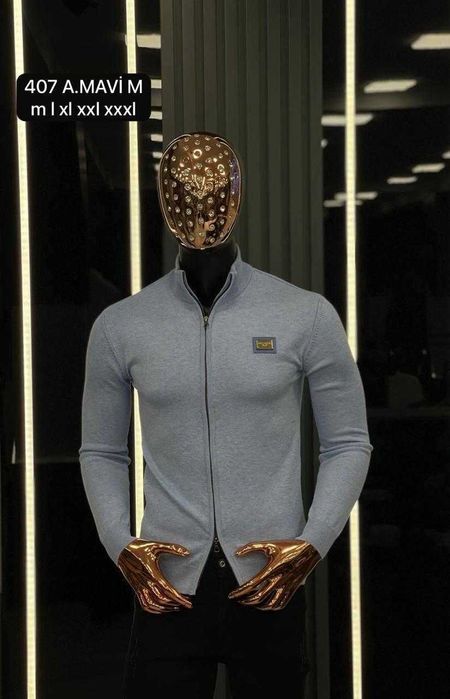 Чоловіча кофта Dolce & Gabbana / Дольче Габбана на блискавці, в’язана, сіра, з металевим логотипом, Туреччина