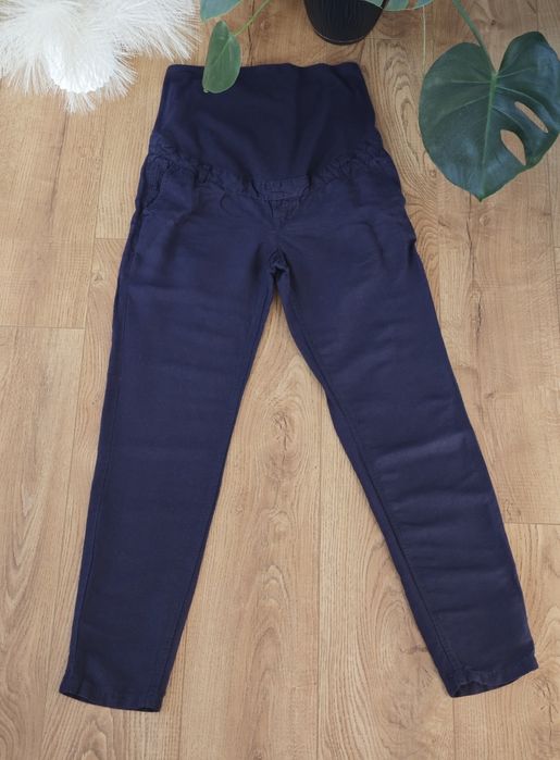 Spodnie ciążowe granatowe Len i Wiskoza! H&M mama rozmiar M