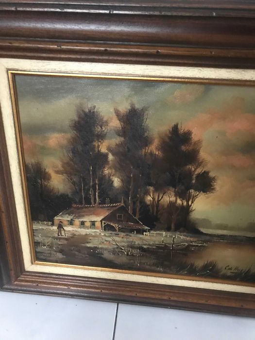 Oryginalny Obraz Olejny Dom nad Jeziorem