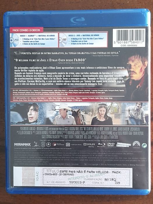 Blu-ray "No Country for Old Men / Este Pais Não é pra Velhos" de 2007