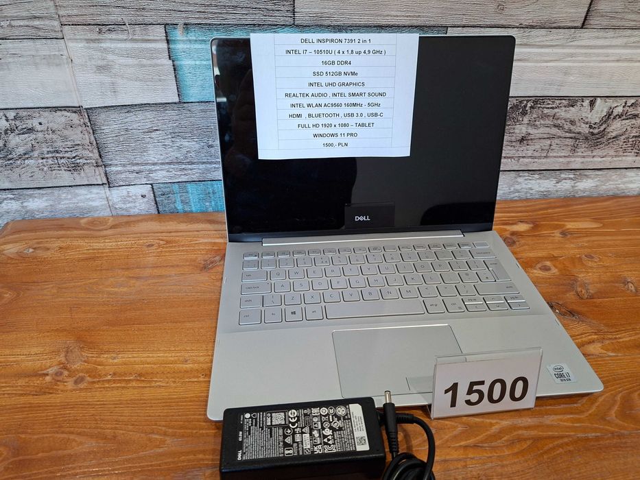 Laptop 2 in 1 Dell Inspiron 7391. Intel I7 , 16 ddr4 , 512 ssd , Windows 11 Pro , Tryb Tablet - GWARANCJA