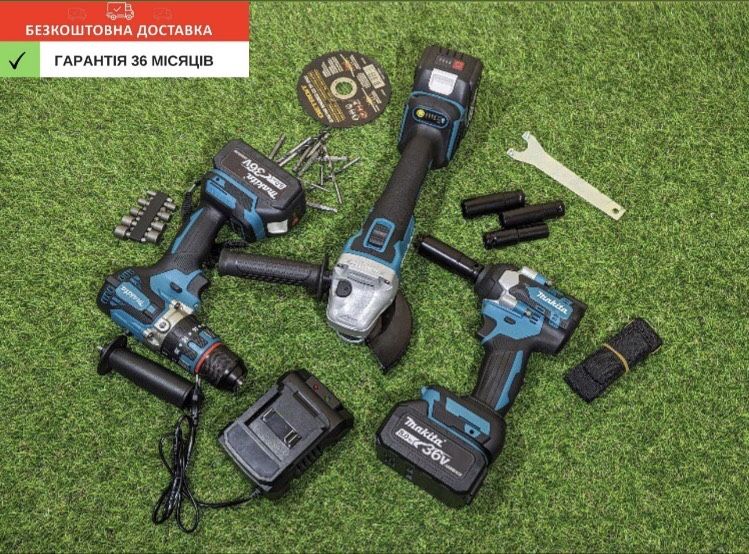 Набір 3/1 Макіта Шуруповерт DHP485/Болгарка DGA504/Гайковерт DTW800