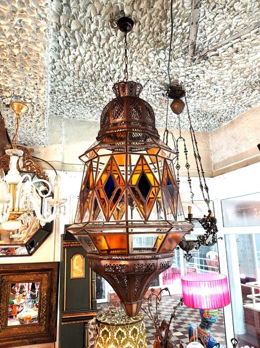 Candeeiro Lanterna Vidro Colorido 6 Lâmpadas