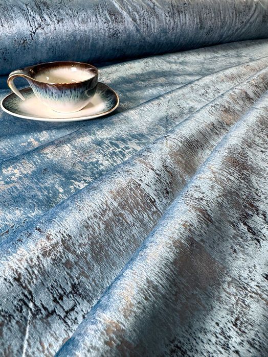 Materiał Tkanina Na Zasłony Niebieski Błękit Złoto Srebro Welwet 280cm