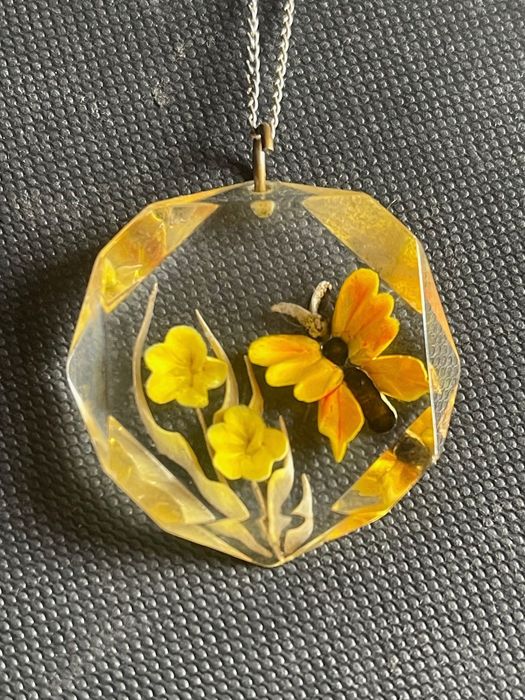 Vintage 1970s Butterfly Necklace | Resin Retro Nature Pendant