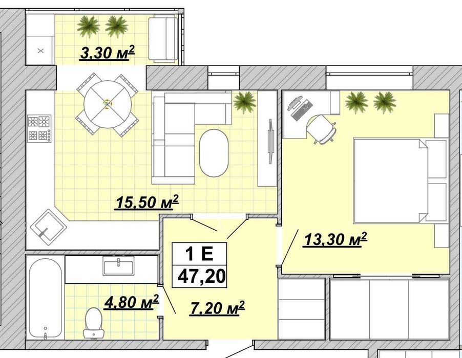 1-кімнатна 47,2м² в ЖК “Княгинин”, кухня-вітальня, паркінг, Центр