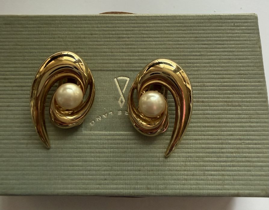Винтажные клипсы Pierre Lang Austria 1980е . Жемчуг, позолота