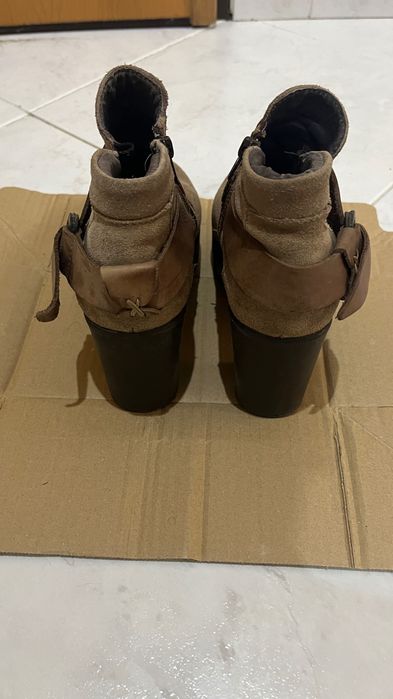 Botins Castanhos Mulher|Salto Grosso Confortável|Efeito Camurça|Tam 37