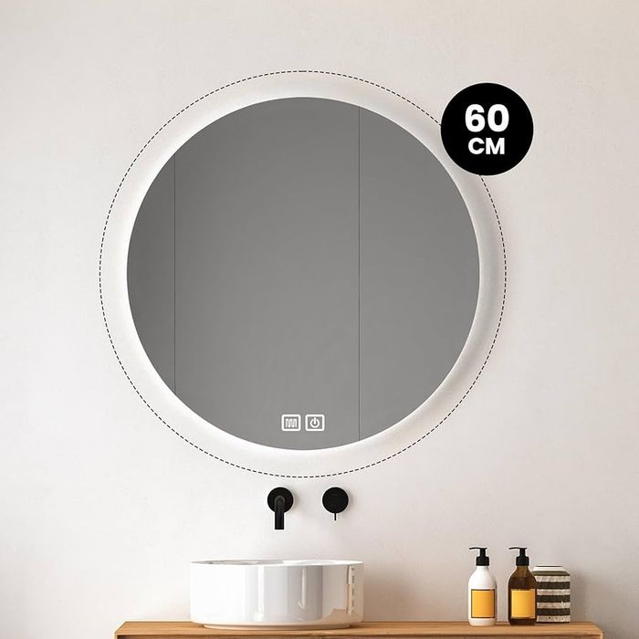 Lustro łazienkowe Bayt 60 cm Led podgrzewane okrągłe przeciwmgielne