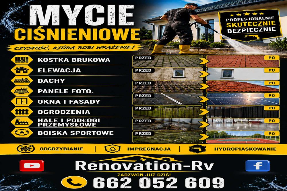 Mycie Ciśnieniowe Kostki Brukowej Elewacji Dachów Paneli Foto itp.