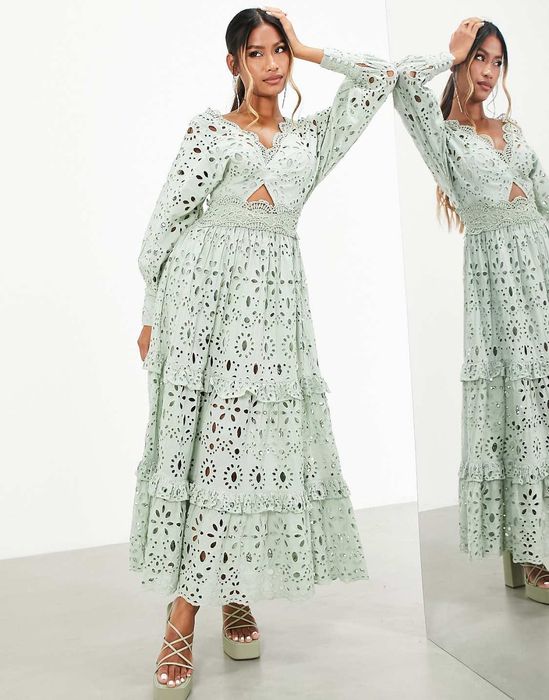 Asos design sukienka haftowana ażurowa haft angielski 34 XS