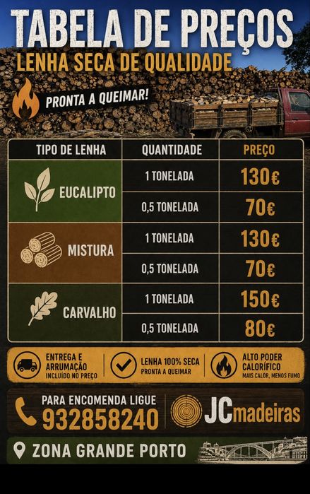 Lenha seca Eucalipto/Mistura/Carvalho