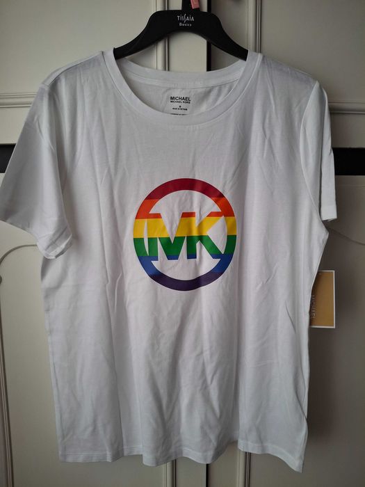 Michael Kors bluzka biała tęczowe logo pride LGBT