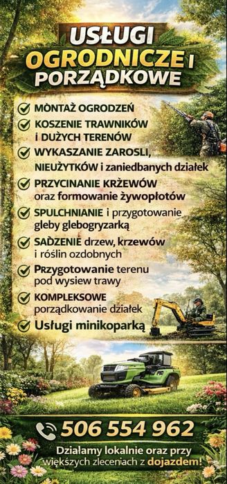 Usługi ogrodnicze, ogrodzenia,glebogryzarka, wertykulator, minikoparka