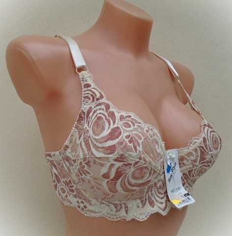 biustonosz koronkowy 70/75B beż- cynamonowy brąz miękki  na fiszbinach