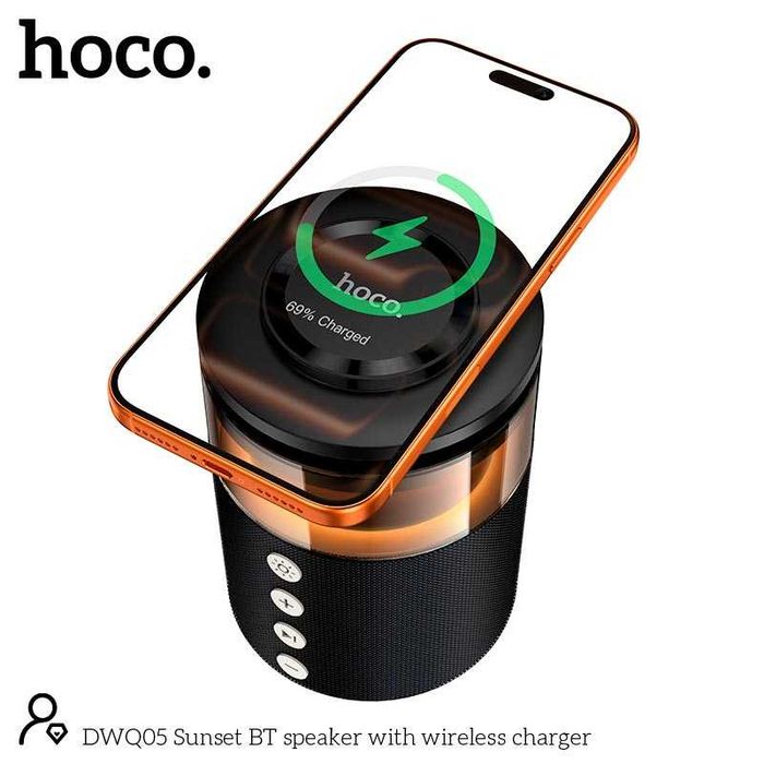 Беспроводная зарядка 3 в 1 + Bluetooth колонка HOCO DWQ05 Ночник BT5.4, TWS, 15 W