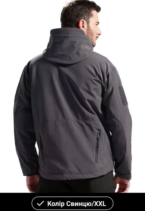 Куртка водостійка софтшел, на флісі 2XL, XL Серая.
