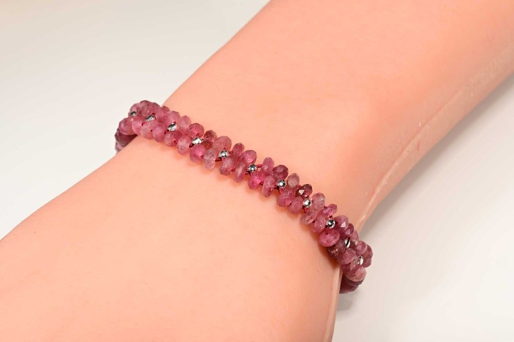 Bransoletka Turmalin Różowy Srebro 925