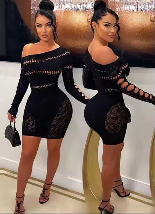 seksowna plus size przezroczysta sukienka z odkrytymi ramionami Babydo