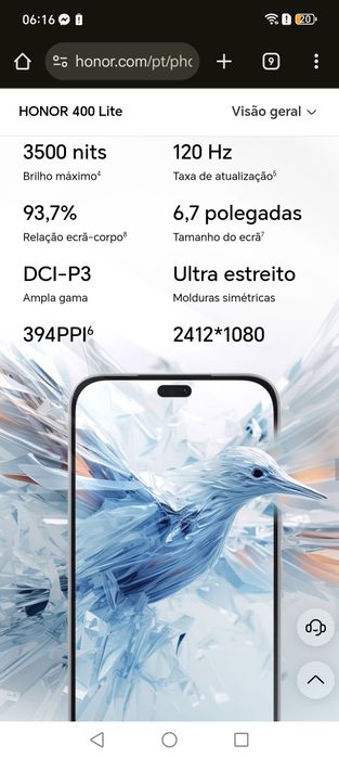Honor 400 novo 16gb/256 rom/a prova de água/factura e garantia
