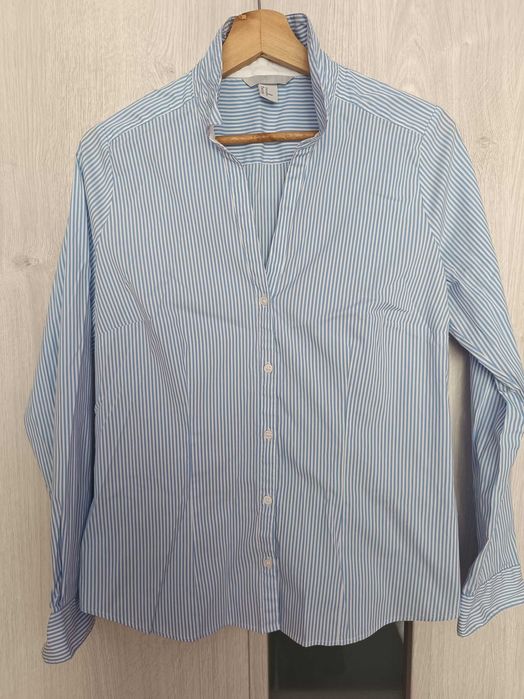 Koszula damska w paski z długim rękawem kolor biały/błękitny firma H&M rozmiar 42