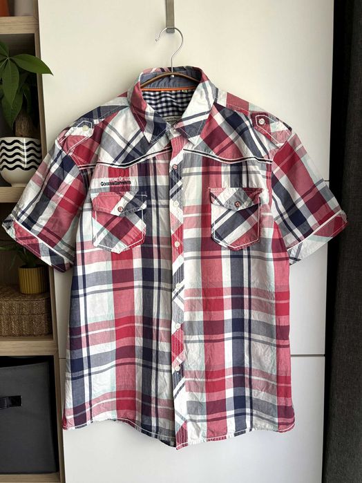 Koszula Six Jeans Amsterdam XL krótki rękaw 100% bawełna krata british