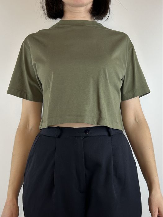 UNIQLO zielona khaki koszulka crop top krótki rękaw bawełna XXS oversize
