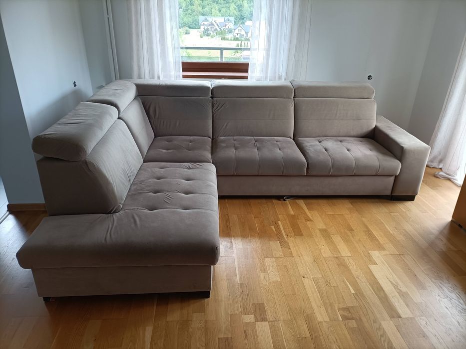 Duży narożnik lewy z funkcją spania  | Welur | Okazyjna cena