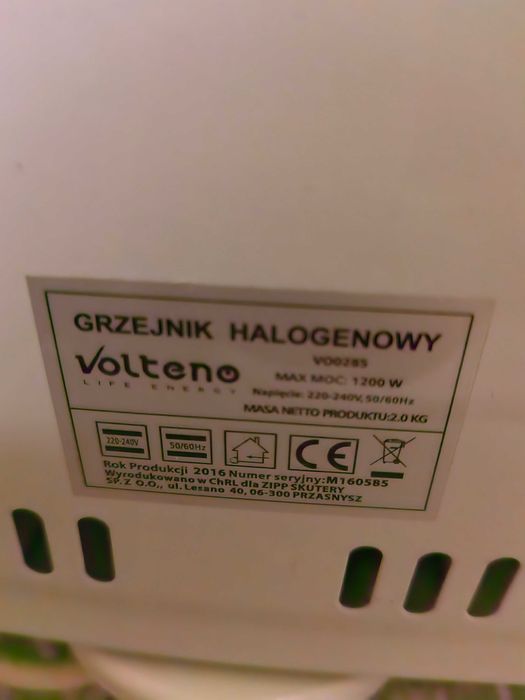 Grzejnik halogenowy Volteno moc 1200W sprawny