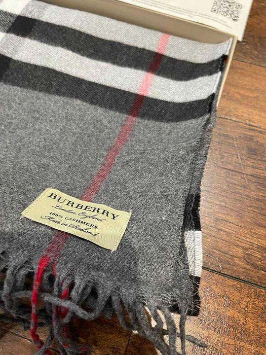 Шарф сірий Чоловічий в клітинку Burberry + коробка