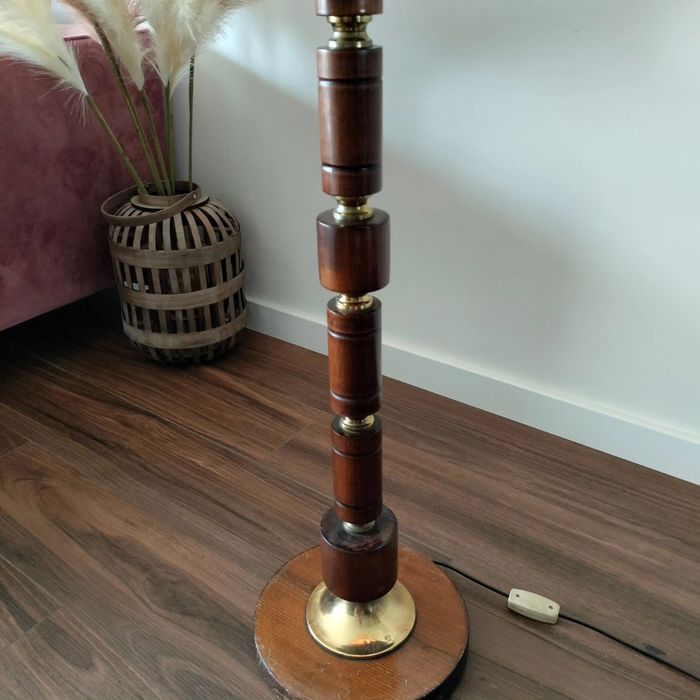 WYSOKA STARA LAMPA PODŁOGOWA  abażur różowa  vintage retro prl stojąca