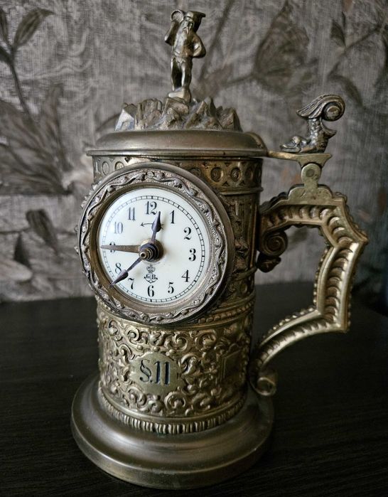 Настольные часы с будильником Gustav Becker 1924 г бронза в единичном