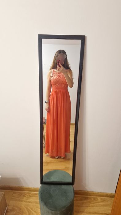 Przepiękna elegancka suknia koronka na ramiączka długa bal wesele