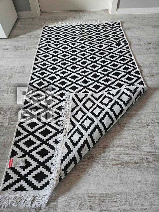 Dywan chodnik 80x150 boho etno wzór romby z frędzlami do salonu