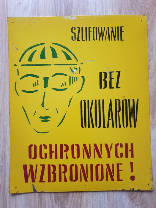 Stara tablica informacyjna PRL, metalowa tablica loft