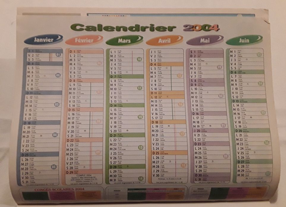 Calendário de parede francês do ano 2004