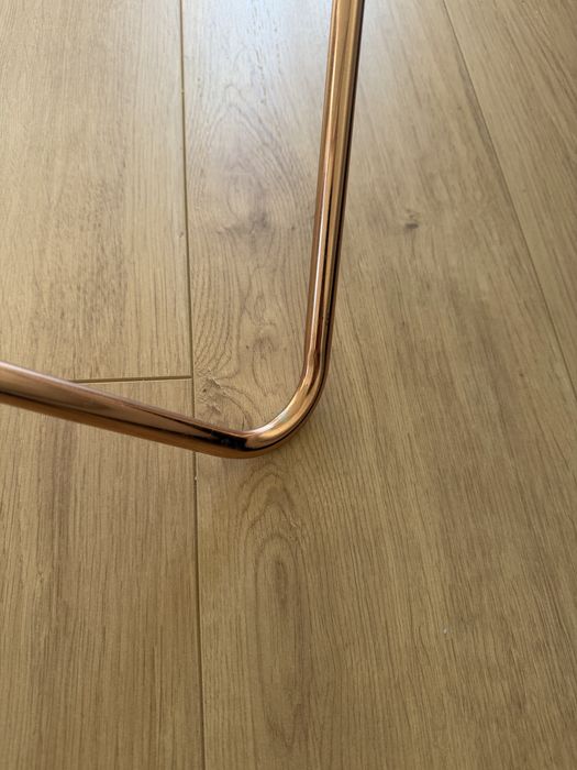 Szklany stolik kawowy 85cm okrągły miedziany metal szkło glamour