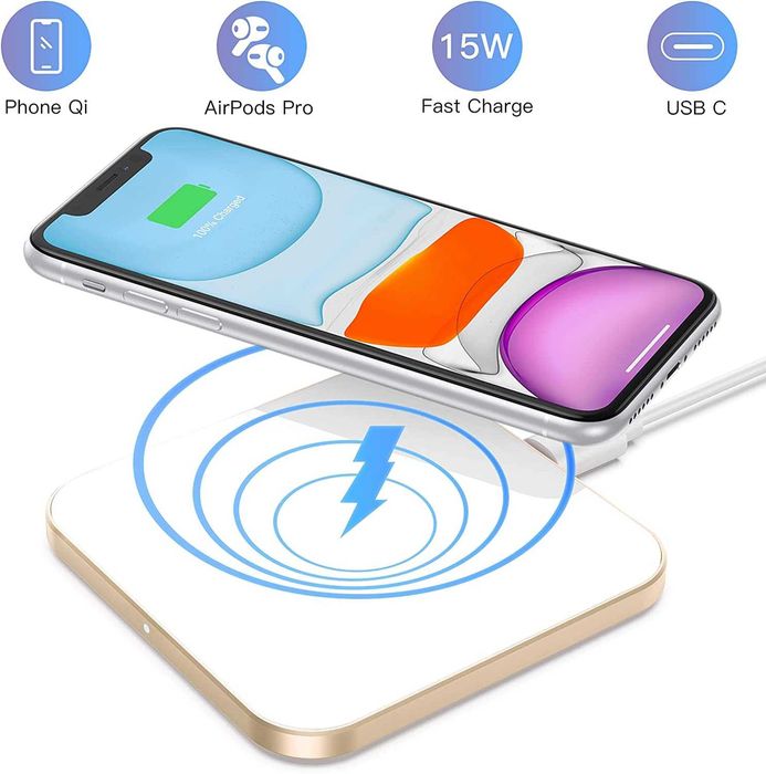 AGPTEK DW01 bezprzewodowa ładowarka indukcyjna 15W QC 3.0 biało różowa