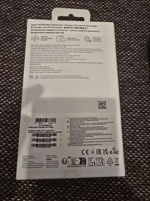 Samsung Super Fast Wireless Charger Duo 15W – Novo – Carregamento Rápi