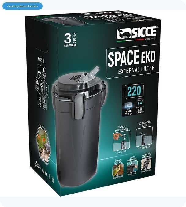 Filtro para aquario Space EKO 220 - Sicce NOVO