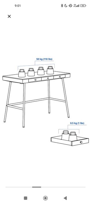 Secretária LILLÅSEN IKEA em madeira natural com pernas brancas em metal e madeira