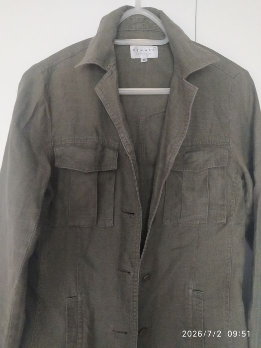 Lniana bluza khaki z kieszonkami, Hennes, rozmiar 38