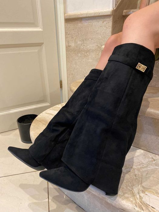 Czarne Kozaki  zamsz Ideal Shoes Eleganckie Buty roz 40 Nowość