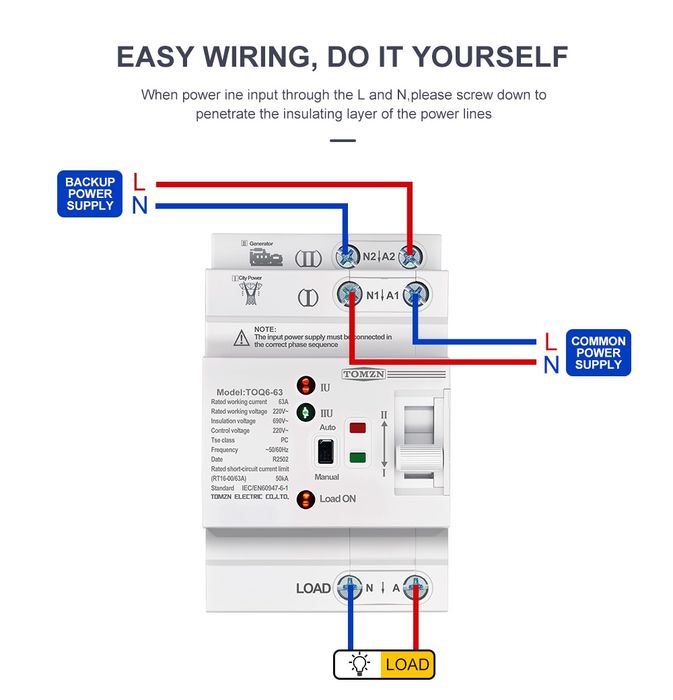 АВР AVR Автоматичний ввід резервного живлення tomzn toq6-63pv аналог