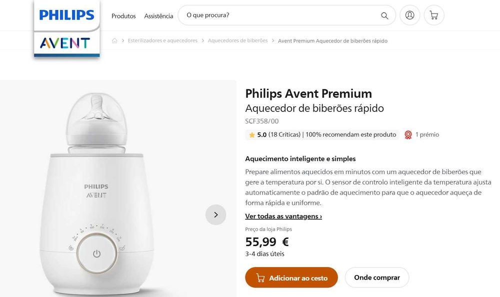 Aquecedor de biberões Philips Avent SCF358/00