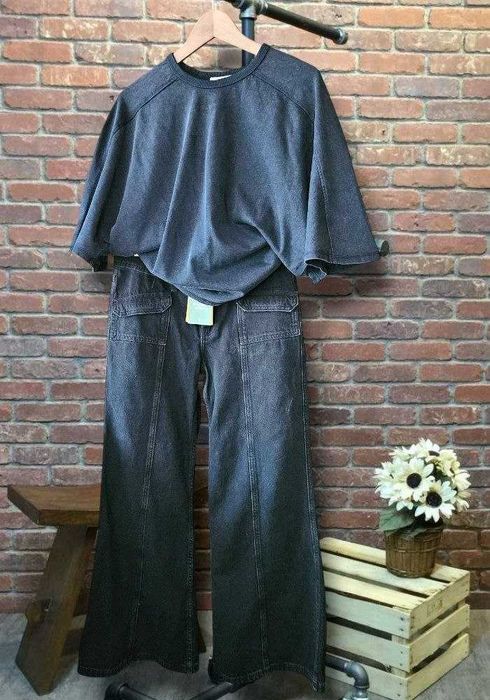 H&M джинсы клёш wide leg, женские карго с карманами, р. S