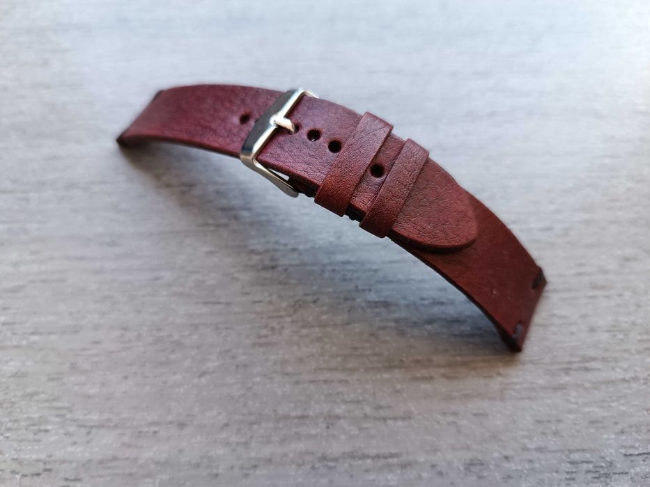 Wiśniowy skórzany pasek zegarka szerokość 20 mm