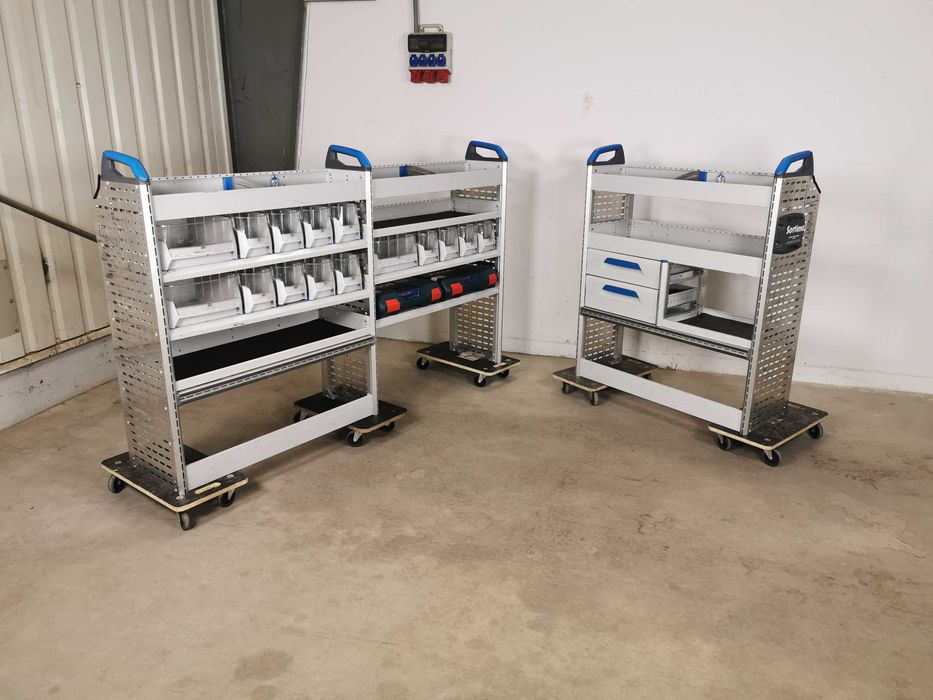 Regały do busa szafki półki zabudowa serwisowa warsztat ZESTAW SORTIMO