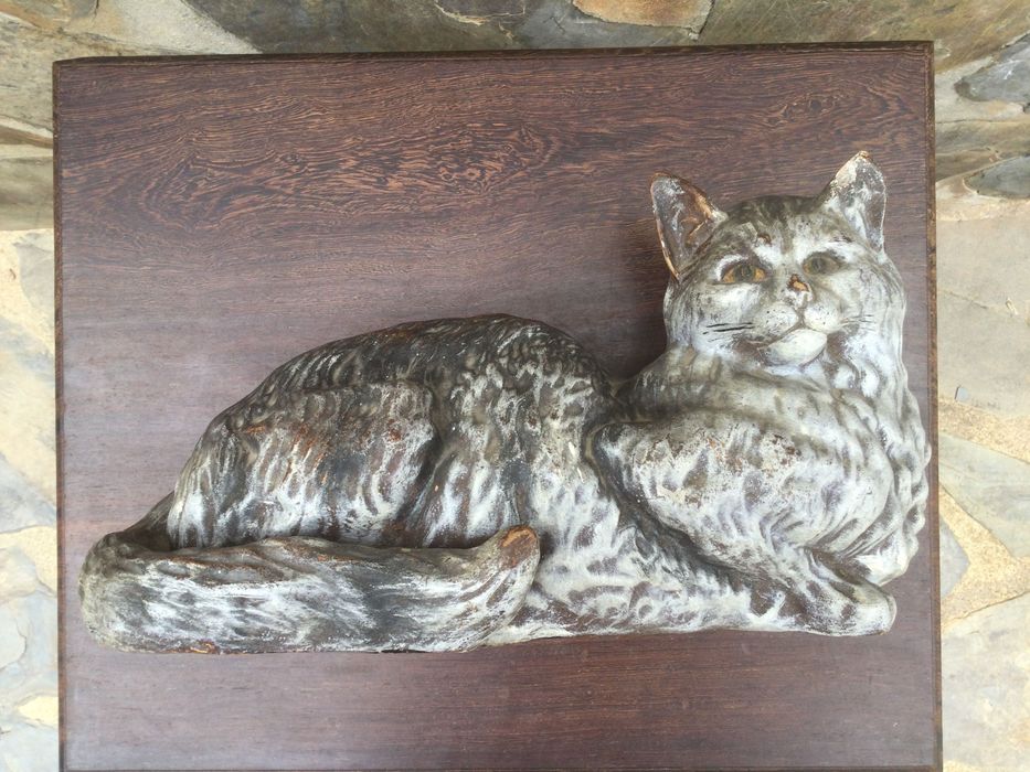 Grande Gato faiança Caldas da Rainha José belo 32 cm Marcado Séc XIX